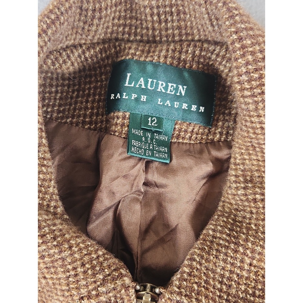 Lauren Ralph Lauren Size 12 Brown Lined Wool Full Zip Classic Jacket - Picture 3 of 7